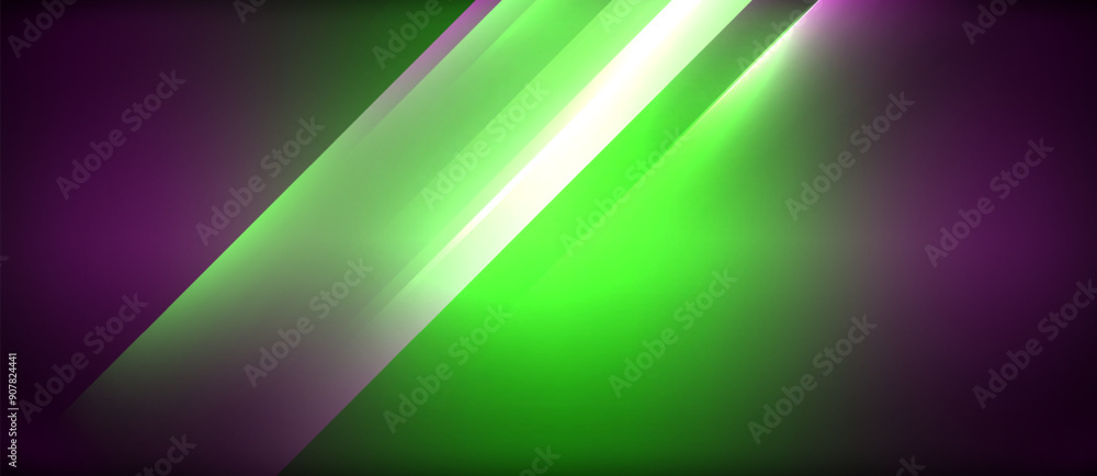 Poster neon dynamic diagonal light rays background. techno digital geometric concept design for wallpaper, 