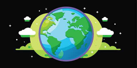 A Modern Green Earth Globe Vector Design, Map Black background.eps