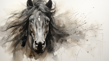 Obraz premium Minimalist Horse Watercolor Oil Painting, Abstract Image, Texture, Pattern, Wallpaper, Cover and Screen of Smartphone, Cell Phone, Computer, Laptop, 9:16 and 16:9 Format