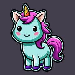 Fototapeta premium Cute Unicorn Vector Sticker Design with Flat Colors on Black Background 
