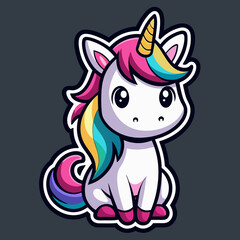 Cute Unicorn Vector Sticker Design with Flat Colors on Black Background
