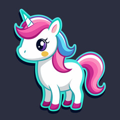 Naklejka premium Cute Unicorn Vector Sticker Design with Flat Colors on Black Background 