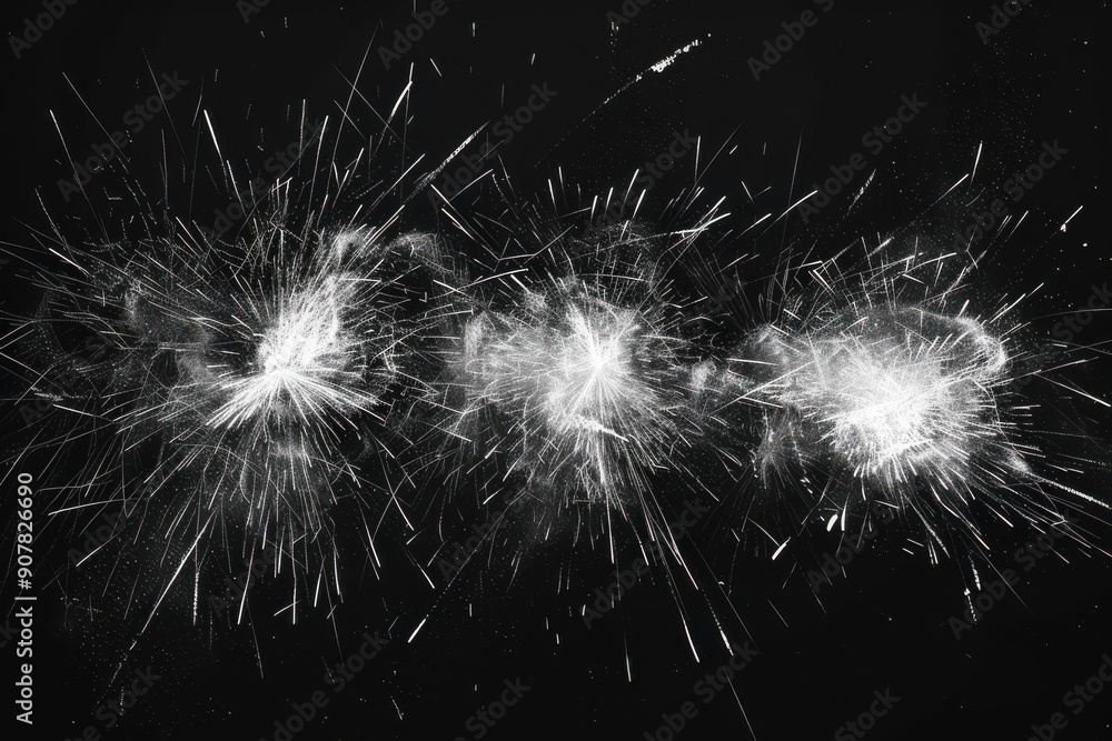 Poster 2d sketch style fireworks animation. A collection of three distinctive visual presentations. Sequential animation showcasing creative effects and illustrative methods