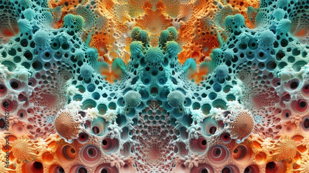 Poster a mesmerizing fractal pattern derived from the dna sequence of a living organism, showcasing the hid