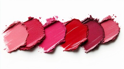 Close up of cosmetic smudges on white backdrop Lipstick or lip gloss sample detail Beauty strokes design Liquid makeup product close up