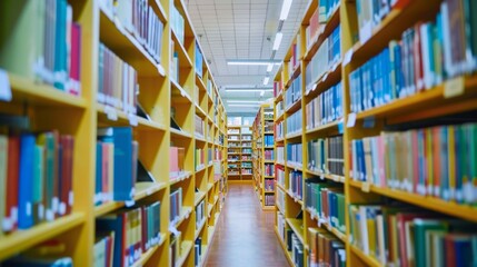 Fototapeta premium Bookshelf aisle in library.
