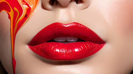 Obraz premium Close-up of a woman's face with red lipstick