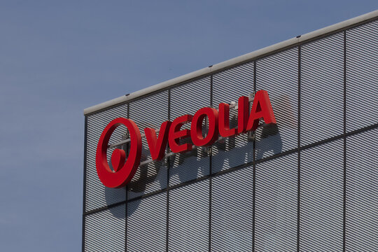 Veolia logo on the top of office in Ostrava. Veolia is a Waste Management company.