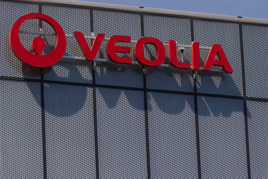 Veolia logo on the top of office in Ostrava. Veolia is a Waste Management company.