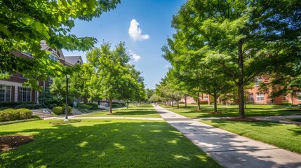 Tree-lined Pathway in a Residential Area.