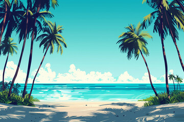 Naklejka premium Tropical Beach Paradise with Palm Trees