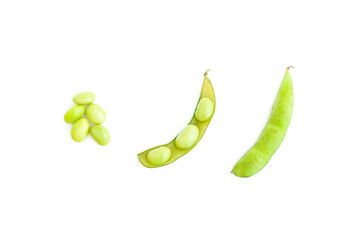 Green soybeans isolated on white background, Edamame beans 
