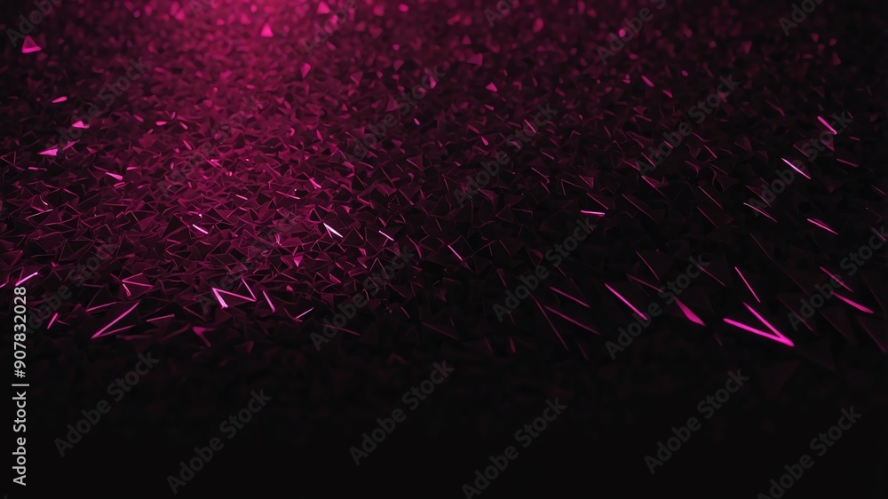 Wall mural pink glowing triangles abstract in black background copy space design