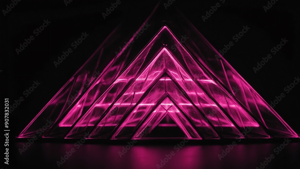 Wall mural pink glowing triangles abstract in black background copy space design