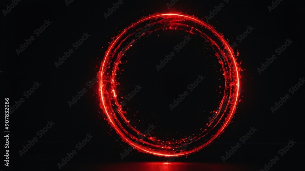 Wall mural red glowing circle abstract in black background copy space design