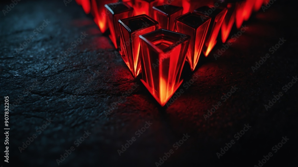 Wall mural red glowing triangles abstract in black background copy space design