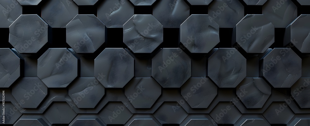 Aufkleber 3d render of dark black hexagon background with seamless pattern -