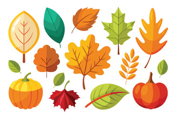Colorful Autumn Leaves and Pumpkins Set