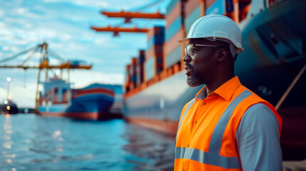Logistics managers negotiating shipping contracts at a port. Business negotiations between business professionals in their field