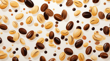 Obraz premium Beans Grains with Water Splashes, Abstract Image, Texture, Pattern Background, Wallpaper, Cover and Screen of Smartphone, Cell Phone, Computer, Laptop, 9:16 and 16:9 Format