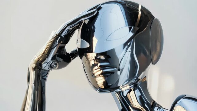 Contemplative futuristic robot with sleek metallic design
