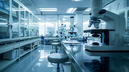 Modern Laboratory with Microscope and Equipment.