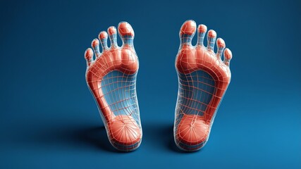 d wireframe of a feet isolated on blue background