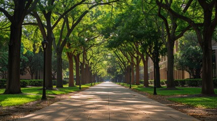 Fototapeta premium Sunlit Pathway Through Trees.