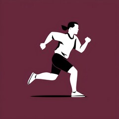 Striking Minimalist 2D Runner Illustration in Black and Maroon, Highlighting Speed and Movement with Front View 