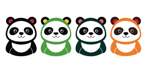 Obraz premium Four Cute Cartoon Pandas in Different Colors