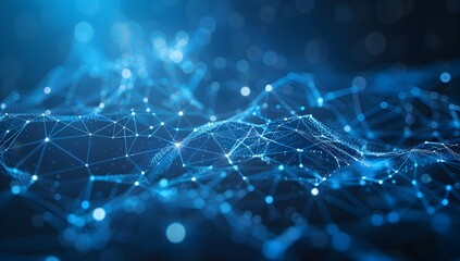 Obraz premium Abstract technology background with digital connections and polygonal network lines on a blue gradient, futuristic abstract vector illustration of cyberspace or big data connection concept. Banner des