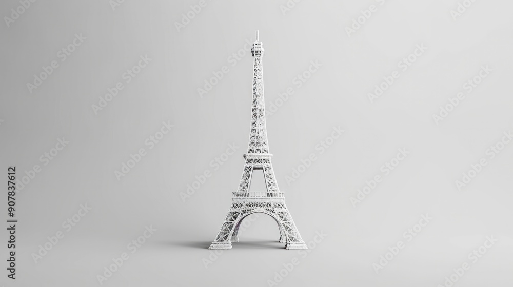 Poster the eiffel tower rendered in a minimalist style, its simple lines conveying its elegance