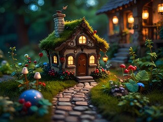 Fototapeta premium a charming little fairy tale fairy house in a fairy forest