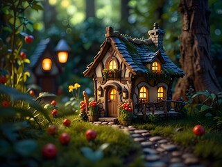 Fototapeta premium a charming little fairy tale fairy house in a fairy forest