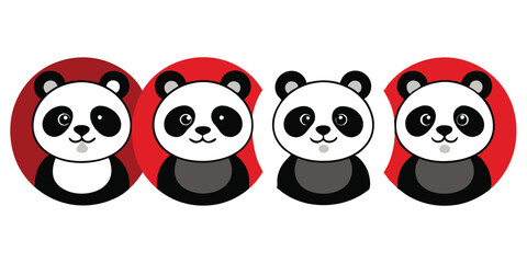 Four Cartoon Pandas with Red Backgrounds