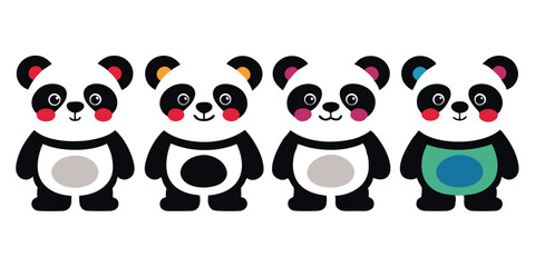 Obraz premium Four Cartoon Pandas with Colorful Details