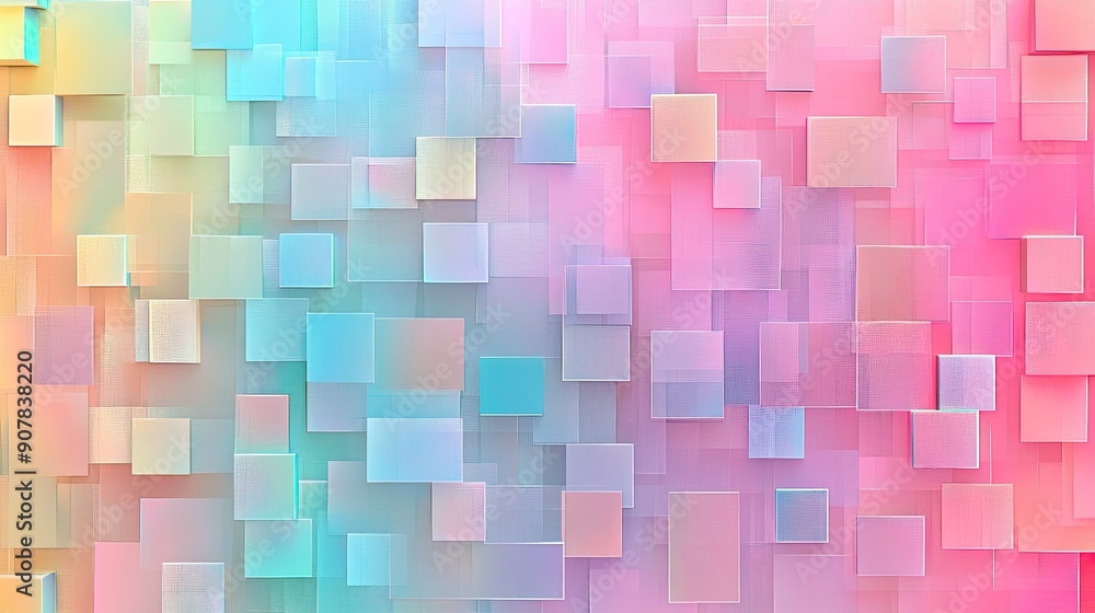 Poster pixelated squares in soft pastel colors, creating a visually engaging and modern abstract background