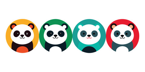 Fototapeta premium Four Cute Cartoon Pandas in Colorful Circles