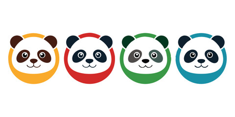 Obraz premium Four Cartoon Panda Faces with Different Colored Borders