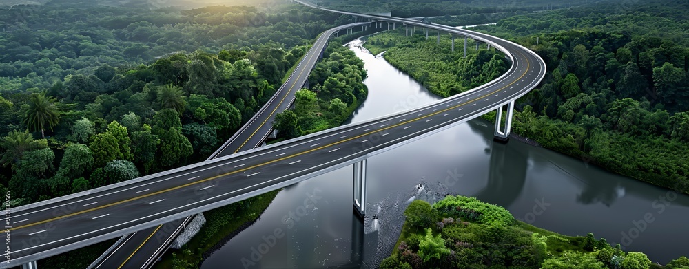 Poster realistic images with full hd resolution close-up of a highway bridge over a river with surrounding 