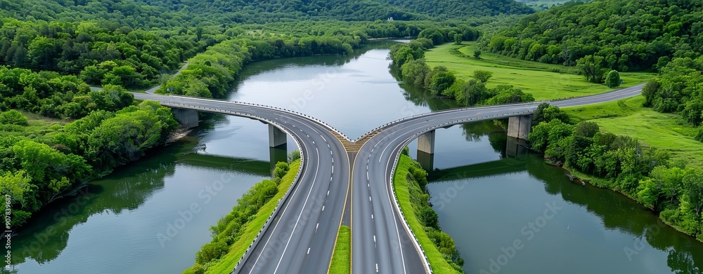 Poster realistic images with full hd resolution close-up of a highway bridge over a river with surrounding 