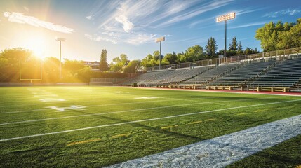 Empty Football Stadium at Sunset.