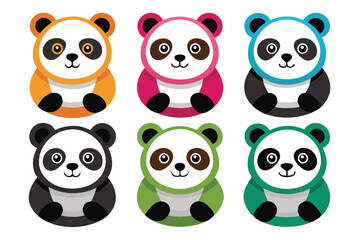 Obraz premium Six Cartoon Pandas in Different Colors Sitting on White Background