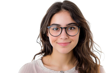 Fototapeta premium Young woman with brown eyes wearing glasses and smiling Isolated on white background