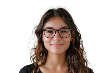 Obraz premium Young woman with brown eyes wearing glasses and smiling Isolated on white background