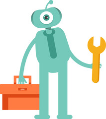 Monster Character Holding Toolbox and Wrench

