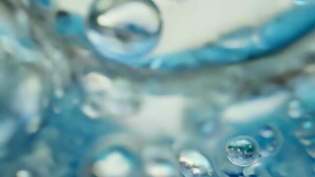 Background of bubbles and hydrogel with a blue tint. Concept: freshness and hydration of cosmetics