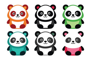 Six Adorable Cartoon Pandas in Various Colors
