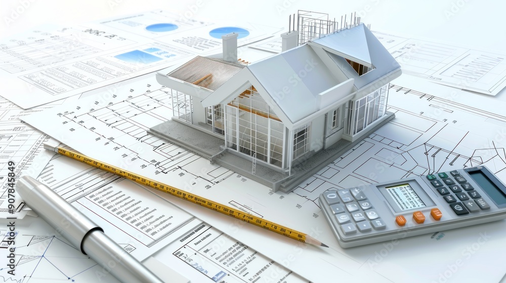 Wall mural generate a photo realistic image of a construction project featuring a detailed budget report with f