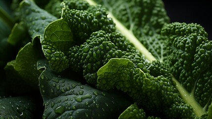 Close up of a fresh kale, macro photography, delicious textures, front view from above, studio lighting, white background.